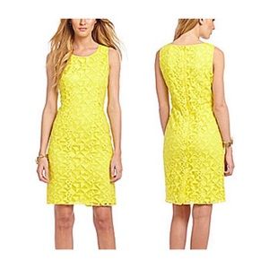 Cremieux | Bright Lemon Yellow Geometric Print Cocktail Dress